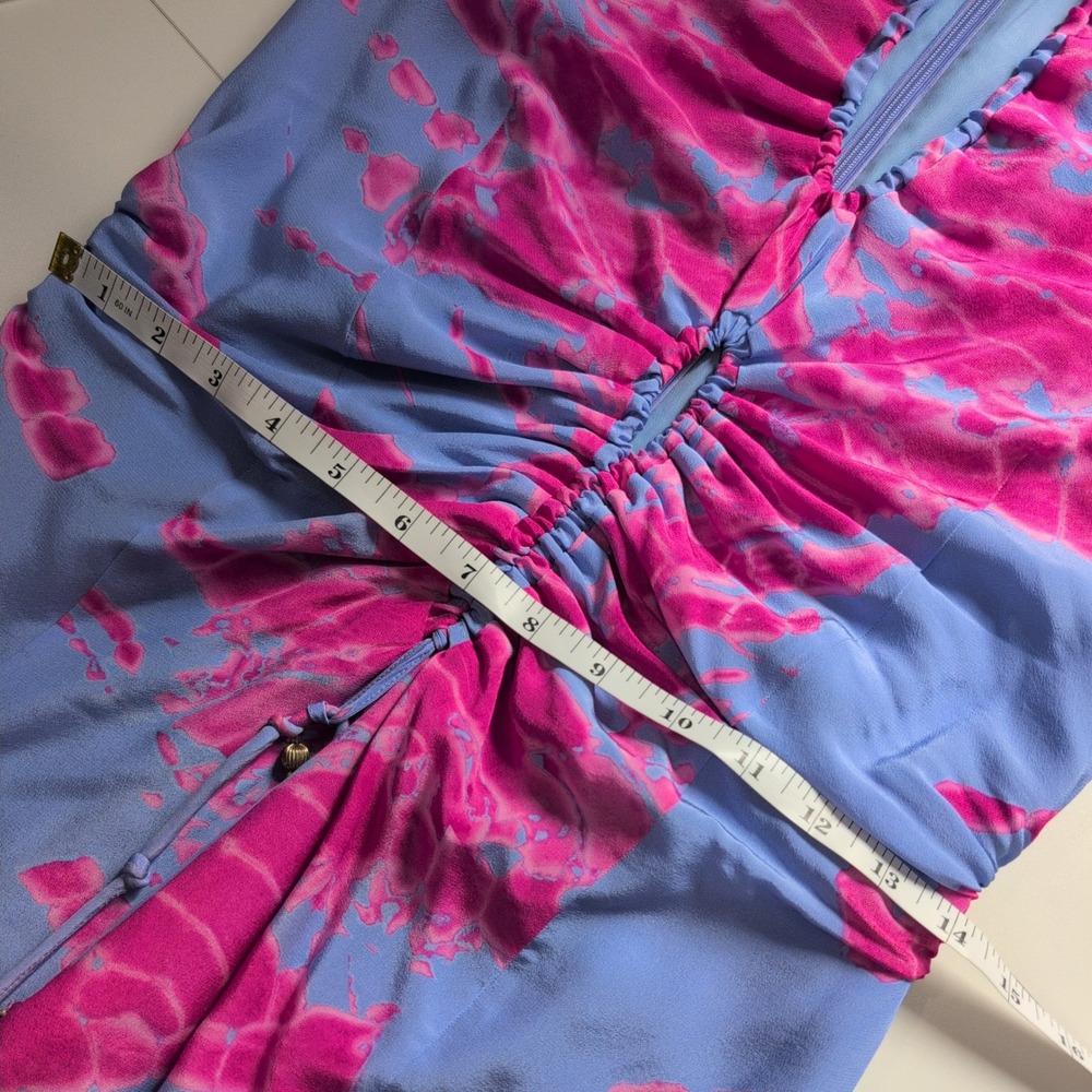 Altuzarra Kaya Silk Tie Dye Ruched Midi Dress Blue Pink Sleeveless Size 38 Italy - Picture 11 of 14